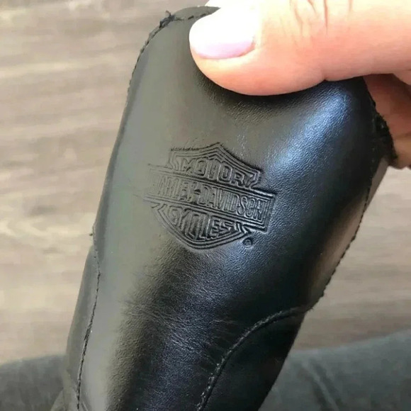 Harley Davidson Black Leather Heeled Western Block Heel Mid Calf Boots Point Toe - Picture 8 of 13